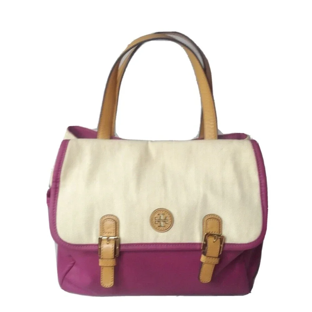 Tory Burch Pierson Mini Canvas Leather Beach Tote Fuchsia Pink $275 AS IS